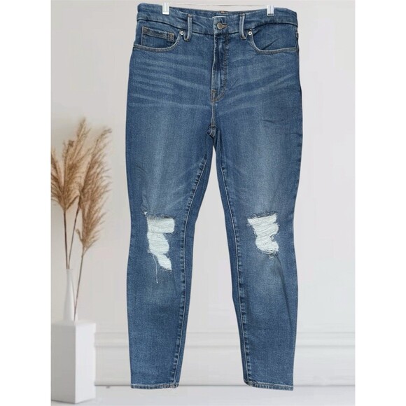 Good American GLSBP802T Women’s Stretch Denim High-Rise Distressed Jeans Sz 8/29 - Picture 1 of 12